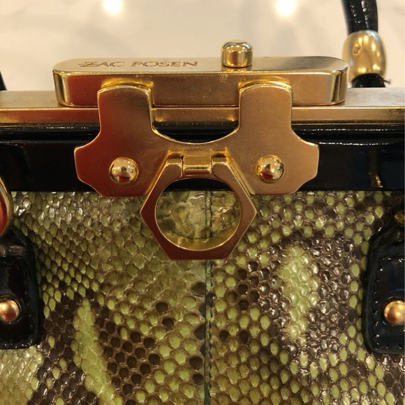 Zac Posen Aurora Green Snakeskin Gold Hardware Doctor Satchel Handbag Purse - Picture 5 of 16